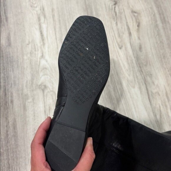 Calvin Klein Martha  Black Leather Knee-High Boots with Chain Detail size 5.5 - Picture 4 of 7